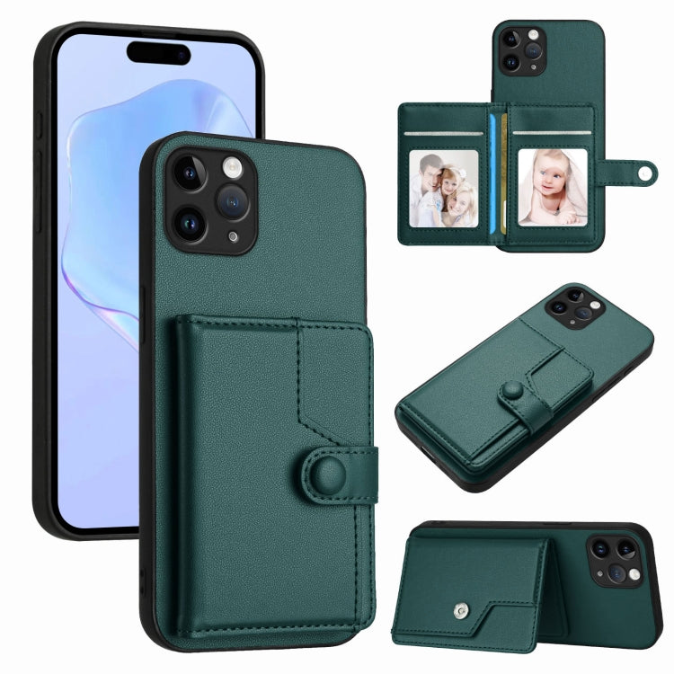 ボタンカードバッグRFID防盗スマホケース、iPhone 12 mini用、iPhone 11 Pro Max用、iPhone 11用、iPhone 11 Pro用、iPhone XS / X用、iPhone XR用、iPhone XS Max用、iPhone 8 Plus / 7 Plus用