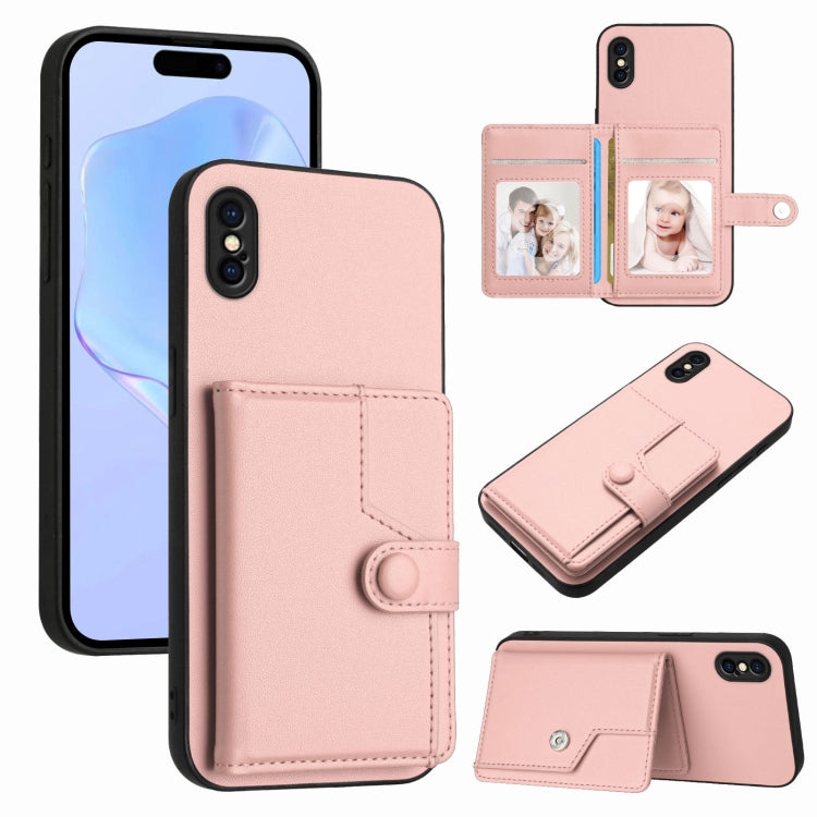 ボタンカードバッグRFID防盗スマホケース、iPhone 12 mini用、iPhone 11 Pro Max用、iPhone 11用、iPhone 11 Pro用、iPhone XS / X用、iPhone XR用、iPhone XS Max用、iPhone 8 Plus / 7 Plus用