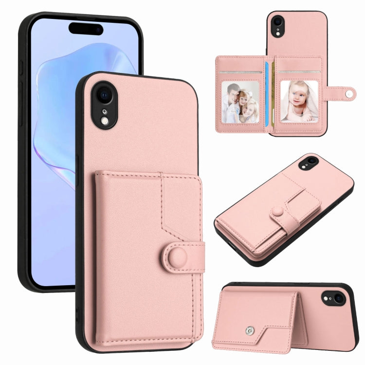 ボタンカードバッグRFID防盗スマホケース、iPhone 12 mini用、iPhone 11 Pro Max用、iPhone 11用、iPhone 11 Pro用、iPhone XS / X用、iPhone XR用、iPhone XS Max用、iPhone 8 Plus / 7 Plus用