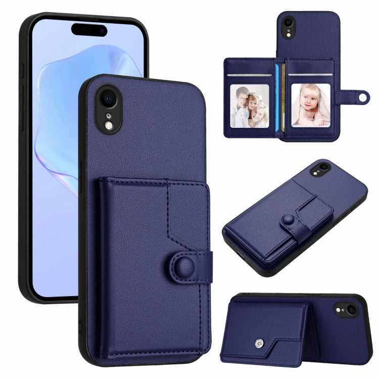 ボタンカードバッグRFID防盗スマホケース、iPhone 12 mini用、iPhone 11 Pro Max用、iPhone 11用、iPhone 11 Pro用、iPhone XS / X用、iPhone XR用、iPhone XS Max用、iPhone 8 Plus / 7 Plus用