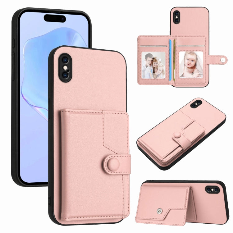 ボタンカードバッグRFID防盗スマホケース、iPhone 12 mini用、iPhone 11 Pro Max用、iPhone 11用、iPhone 11 Pro用、iPhone XS / X用、iPhone XR用、iPhone XS Max用、iPhone 8 Plus / 7 Plus用