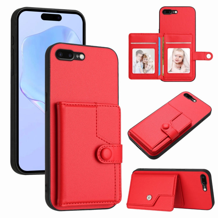 ボタンカードバッグRFID防盗スマホケース、iPhone 12 mini用、iPhone 11 Pro Max用、iPhone 11用、iPhone 11 Pro用、iPhone XS / X用、iPhone XR用、iPhone XS Max用、iPhone 8 Plus / 7 Plus用