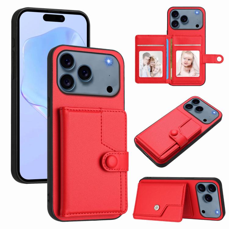 ボタンカードバッグRFID防盗スマホケース、iPhone 17 Pro Max用、iPhone 17 Pro用、iPhone 17用、iPhone Air用、iPhone 16 Pro Max用、iPhone 16 Pro用、iPhone 16 Plus用、iPhone 16用