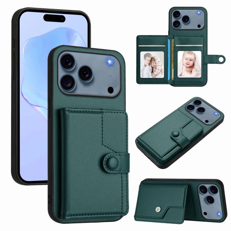 ボタンカードバッグRFID防盗スマホケース、iPhone 17 Pro Max用、iPhone 17 Pro用、iPhone 17用、iPhone Air用、iPhone 16 Pro Max用、iPhone 16 Pro用、iPhone 16 Plus用、iPhone 16用