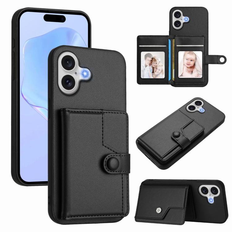 ボタンカードバッグRFID防盗スマホケース、iPhone 17 Pro Max用、iPhone 17 Pro用、iPhone 17用、iPhone Air用、iPhone 16 Pro Max用、iPhone 16 Pro用、iPhone 16 Plus用、iPhone 16用