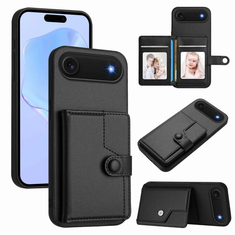 ボタンカードバッグRFID防盗スマホケース、iPhone 17 Pro Max用、iPhone 17 Pro用、iPhone 17用、iPhone Air用、iPhone 16 Pro Max用、iPhone 16 Pro用、iPhone 16 Plus用、iPhone 16用