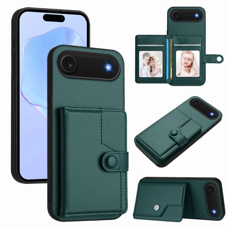 ボタンカードバッグRFID防盗スマホケース、iPhone 17 Pro Max用、iPhone 17 Pro用、iPhone 17用、iPhone Air用、iPhone 16 Pro Max用、iPhone 16 Pro用、iPhone 16 Plus用、iPhone 16用