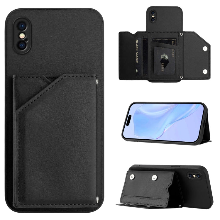 スキンフィール4カードスロット付きリストストラップ付き電話ケース、iPhone 12 mini用、iPhone 11 Pro Max用、iPhone 11用、iPhone 11 Pro用、iPhone X / XS用、iPhone XR用、iPhone XS Max用、iPhone 7 Plus / 8 Plus用
