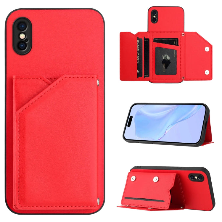 スキンフィール4カードスロット付きリストストラップ付き電話ケース、iPhone 12 mini用、iPhone 11 Pro Max用、iPhone 11用、iPhone 11 Pro用、iPhone X / XS用、iPhone XR用、iPhone XS Max用、iPhone 7 Plus / 8 Plus用