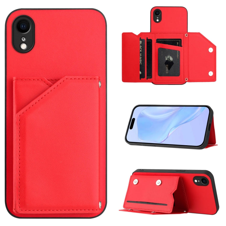 スキンフィール4カードスロット付きリストストラップ付き電話ケース、iPhone 12 mini用、iPhone 11 Pro Max用、iPhone 11用、iPhone 11 Pro用、iPhone X / XS用、iPhone XR用、iPhone XS Max用、iPhone 7 Plus / 8 Plus用