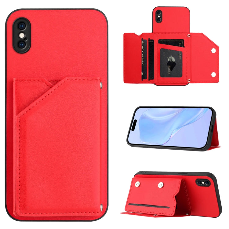 スキンフィール4カードスロット付きリストストラップ付き電話ケース、iPhone 12 mini用、iPhone 11 Pro Max用、iPhone 11用、iPhone 11 Pro用、iPhone X / XS用、iPhone XR用、iPhone XS Max用、iPhone 7 Plus / 8 Plus用