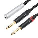 6.35mm 1/4 TRS ステレオメスからデュアルオス Y型オーディオケーブル、6.35mm メスから 2 x M