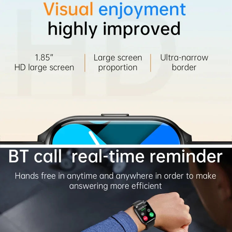 KT73S 1.85インチ スクエア画面 BT通話スマートウォッチ、心拍数 / 血圧 / 血中酸素 / 女性の健康 / 睡眠モニタリング