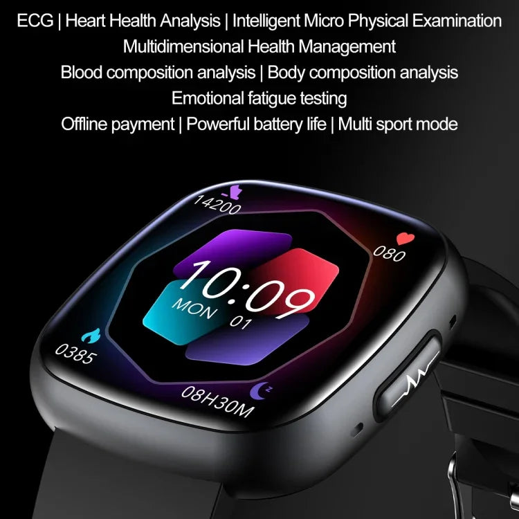 ET593 1.75インチ IPSスクエア画面スマートウォッチ、ECG心電図 / 血糖モニタリング
