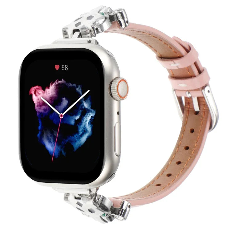 ヒョウ柄ヘッド本革ウォッチバンド、Apple Watch 46mm / 49mm / 45mm / 44mm用、Apple Watch 42mm / 41mm / 40mm / 38mm用