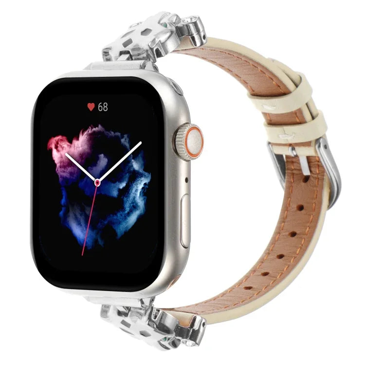 ヒョウ柄ヘッド本革ウォッチバンド、Apple Watch 46mm / 49mm / 45mm / 44mm用、Apple Watch 42mm / 41mm / 40mm / 38mm用