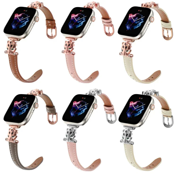 ヒョウ柄ヘッド本革ウォッチバンド、Apple Watch 46mm / 49mm / 45mm / 44mm用、Apple Watch 42mm / 41mm / 40mm / 38mm用
