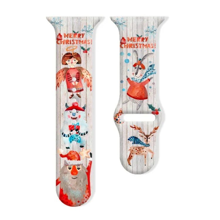 クリスマス柄リバースバックルシリコンウォッチバンド、Apple Watch 46mm / 49mm / 45mm / 44mm用、Apple Watch 42mm / 41mm / 40mm / 38mm用
