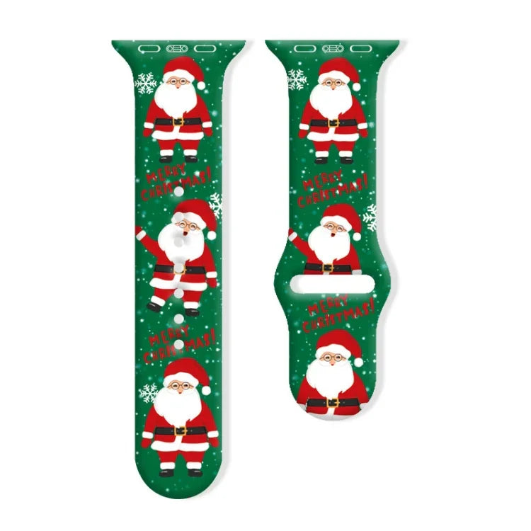 クリスマス柄リバースバックルシリコンウォッチバンド、Apple Watch 46mm / 49mm / 45mm / 44mm用、Apple Watch 42mm / 41mm / 40mm / 38mm用
