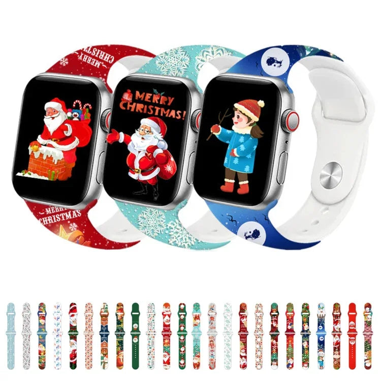 クリスマス柄リバースバックルシリコンウォッチバンド、Apple Watch 46mm / 49mm / 45mm / 44mm用、Apple Watch 42mm / 41mm / 40mm / 38mm用