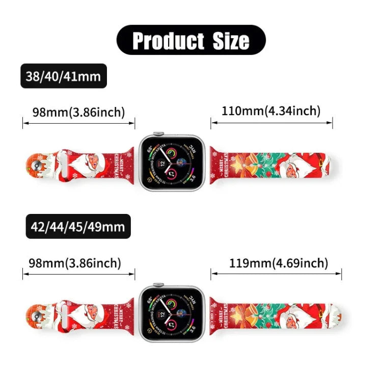 クリスマス柄リバースバックルシリコンウォッチバンド、Apple Watch 46mm / 49mm / 45mm / 44mm用、Apple Watch 42mm / 41mm / 40mm / 38mm用