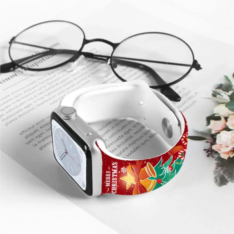 クリスマス柄リバースバックルシリコンウォッチバンド、Apple Watch 46mm / 49mm / 45mm / 44mm用、Apple Watch 42mm / 41mm / 40mm / 38mm用