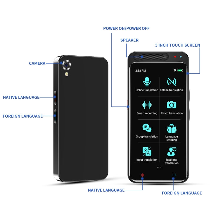 VORMOR Z6 5.0インチHDタッチスクリーンスマートAI翻訳機 139言語対応 オフライン翻訳／写真翻訳