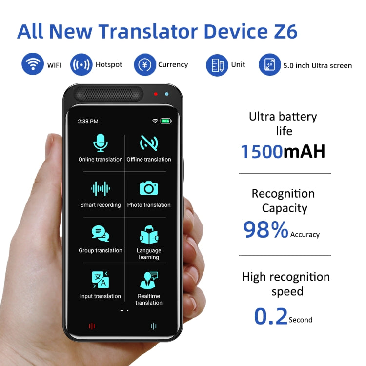 VORMOR Z6 5.0インチHDタッチスクリーンスマートAI翻訳機 139言語対応 オフライン翻訳／写真翻訳