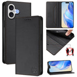 RC01 Dual-Folded Magnetic Suction RFID Leather Phone Case, For iPhone 17e / 16e, For iPhone 17 Pro Max, For iPhone 17 Pro, For iPhone 17, For iPhone Air, For iPhone 16 Pro Max