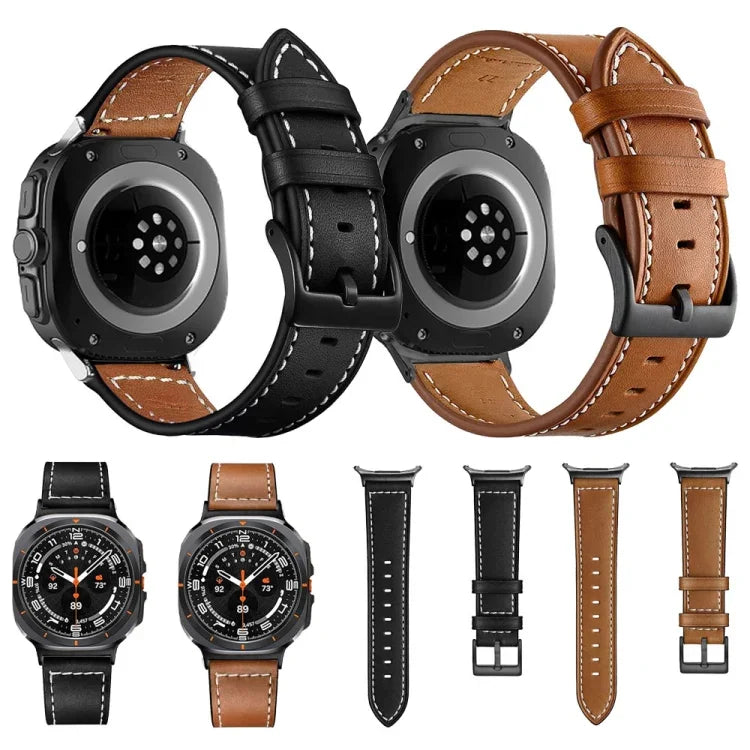 黒バックル本革時計バンド、Samsung Galaxy Watch Ultra 47mm / Ultra 2025用