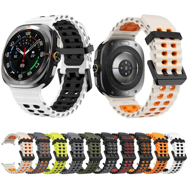 オーシャン二色二列穴シリコン時計バンド、Samsung Galaxy Watch Ultra 47mm / Ultra 2025用