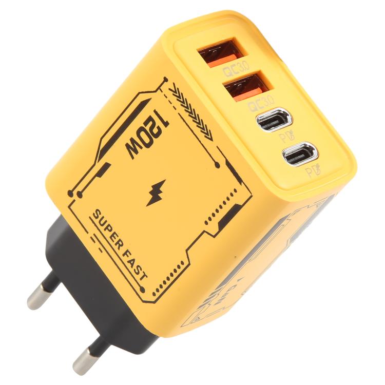 AR-PD14 GaN 120W 充電アダプター 4ポート 2 PD 2 QC 3.0 USB と USB-C / Type-C 急速充電器、EUプラグ、USプラグ