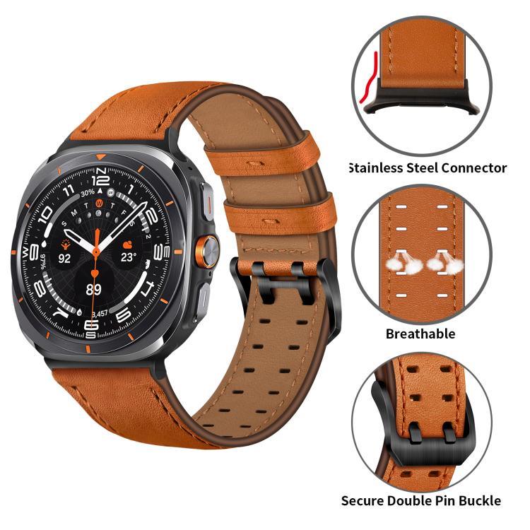 ダブルバックル本革時計バンド、Samsung Galaxy Watch Ultra / Ultra 2025用、Samsung Galaxy Watch8 / Watch8 Classic用