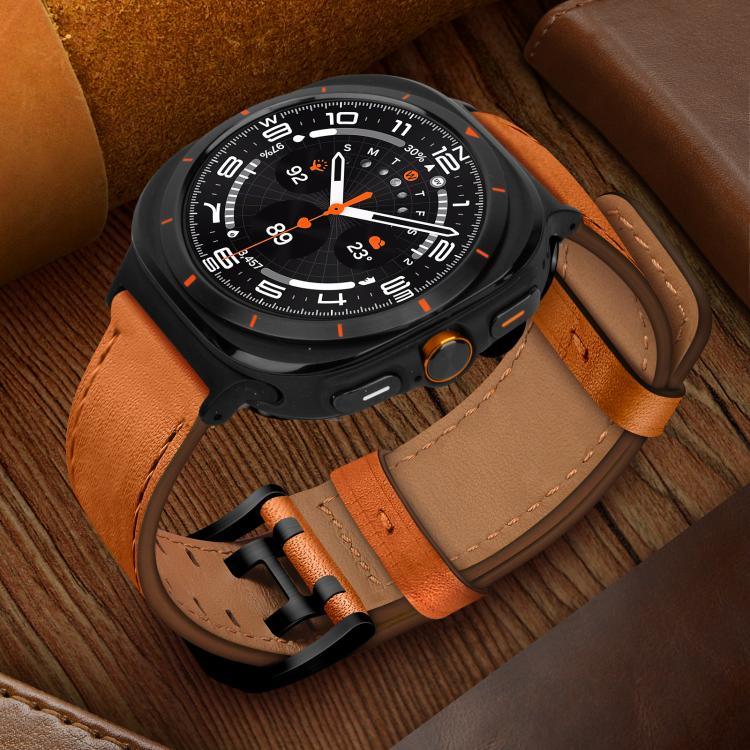 ダブルバックル本革時計バンド、Samsung Galaxy Watch Ultra / Ultra 2025用、Samsung Galaxy Watch8 / Watch8 Classic用