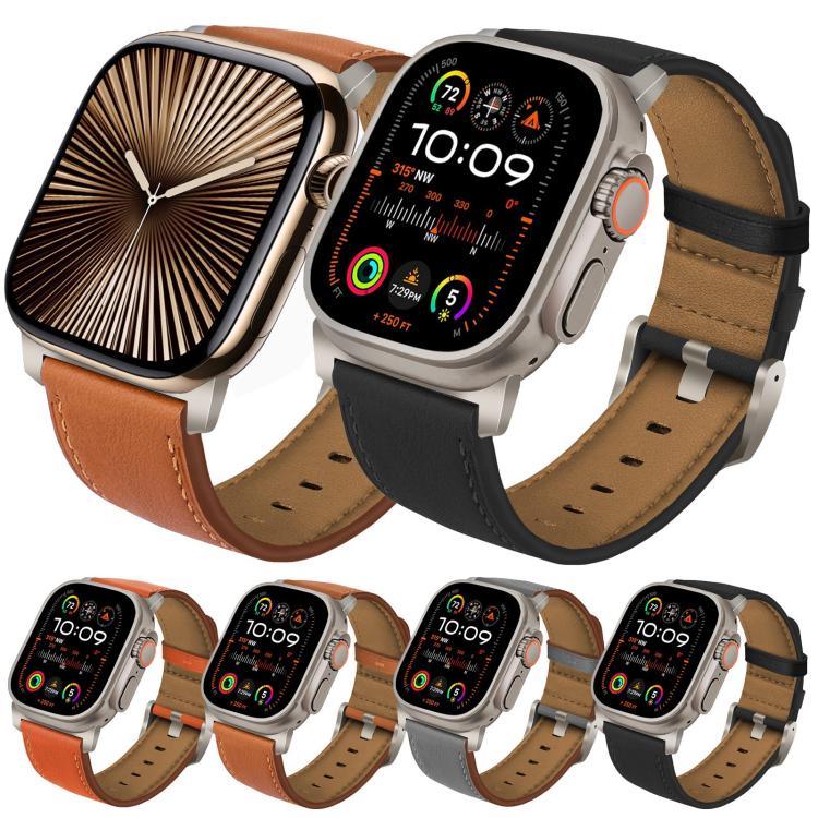 チタニウムバックルナッパ本革ウォッチバンド、Apple Watch 46mm / 49mm / 45mm / 44mm用