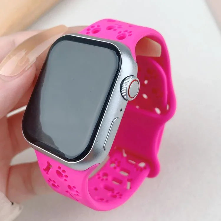 犬の足跡ボーンバタフライバックルシリコンウォッチバンド、Apple Watch 46mm / 49mm / 45mm / 44mm用、Apple Watch 42mm / 41mm / 40mm / 38mm用