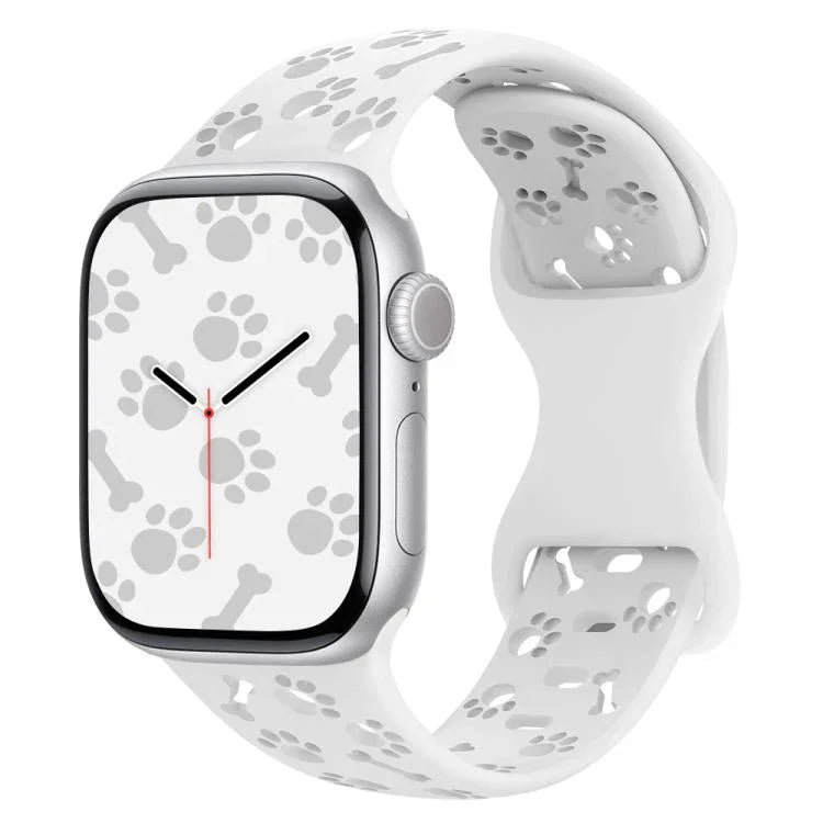 犬の足跡ボーンバタフライバックルシリコンウォッチバンド、Apple Watch 46mm / 49mm / 45mm / 44mm用、Apple Watch 42mm / 41mm / 40mm / 38mm用