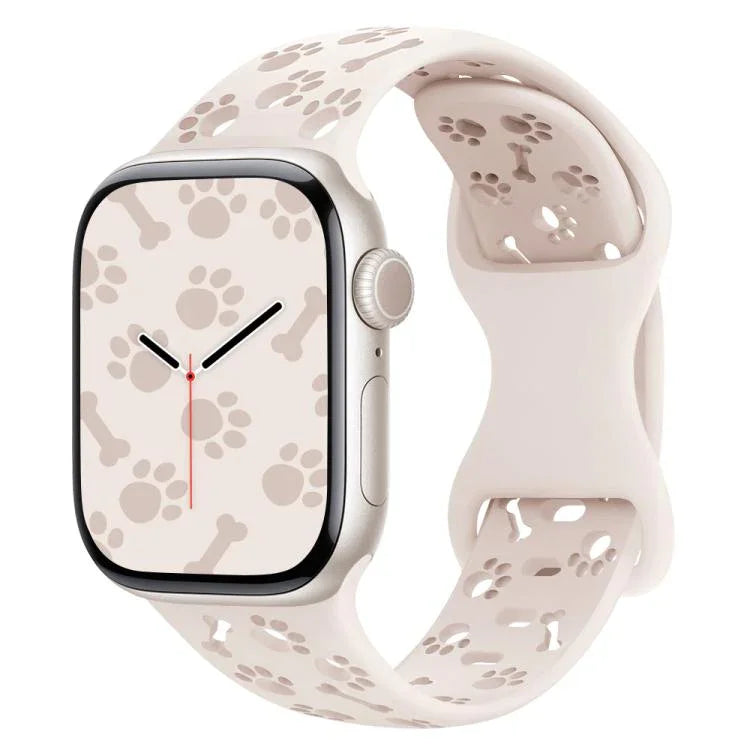 犬の足跡ボーンバタフライバックルシリコンウォッチバンド、Apple Watch 46mm / 49mm / 45mm / 44mm用、Apple Watch 42mm / 41mm / 40mm / 38mm用