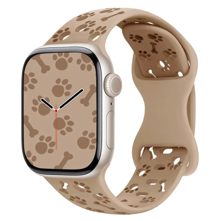 犬の足跡ボーンバタフライバックルシリコンウォッチバンド、Apple Watch 46mm / 49mm / 45mm / 44mm用、Apple Watch 42mm / 41mm / 40mm / 38mm用