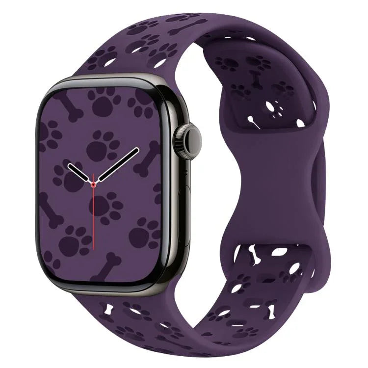 犬の足跡ボーンバタフライバックルシリコンウォッチバンド、Apple Watch 46mm / 49mm / 45mm / 44mm用、Apple Watch 42mm / 41mm / 40mm / 38mm用