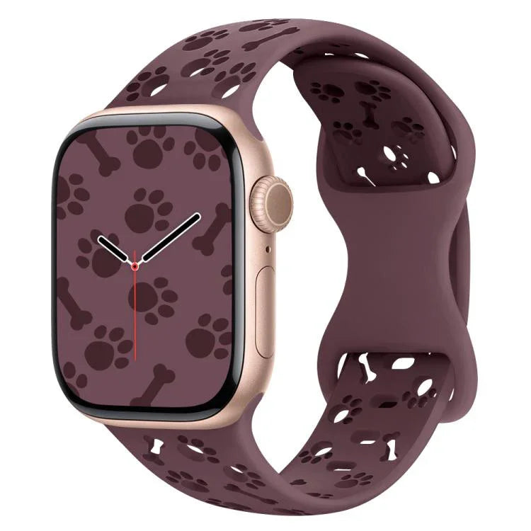 犬の足跡ボーンバタフライバックルシリコンウォッチバンド、Apple Watch 46mm / 49mm / 45mm / 44mm用、Apple Watch 42mm / 41mm / 40mm / 38mm用