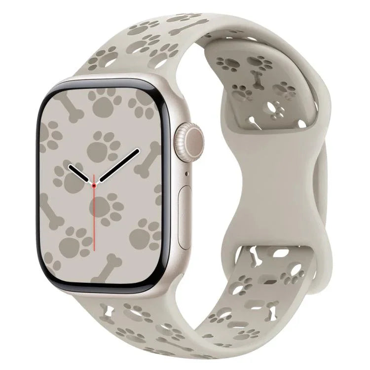 犬の足跡ボーンバタフライバックルシリコンウォッチバンド、Apple Watch 46mm / 49mm / 45mm / 44mm用、Apple Watch 42mm / 41mm / 40mm / 38mm用