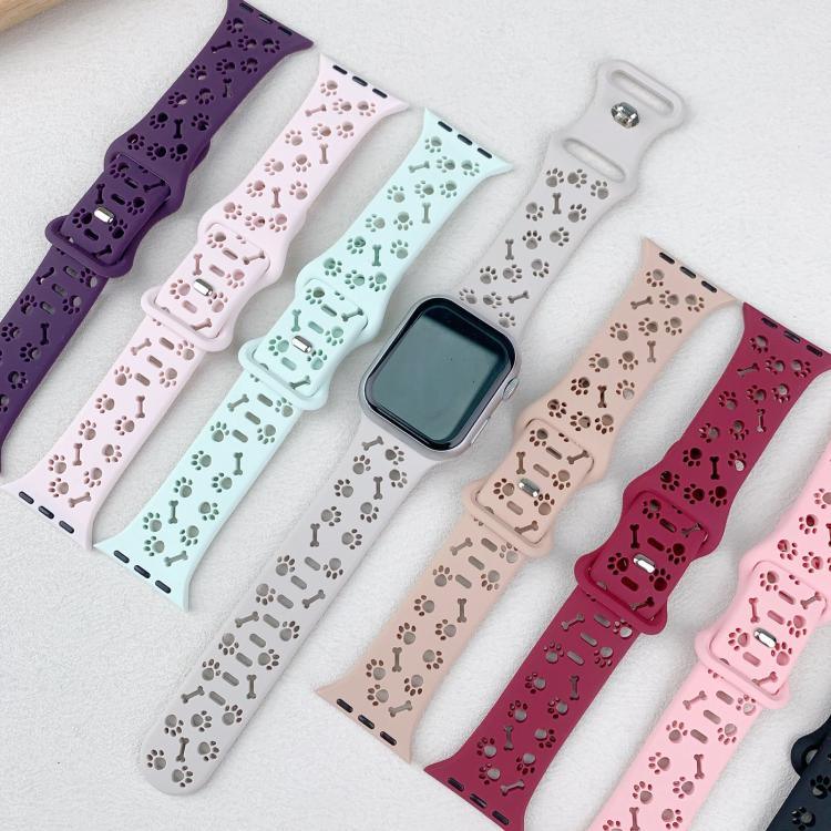 犬の足跡ボーンバタフライバックルシリコンウォッチバンド、Apple Watch 46mm / 49mm / 45mm / 44mm用、Apple Watch 42mm / 41mm / 40mm / 38mm用