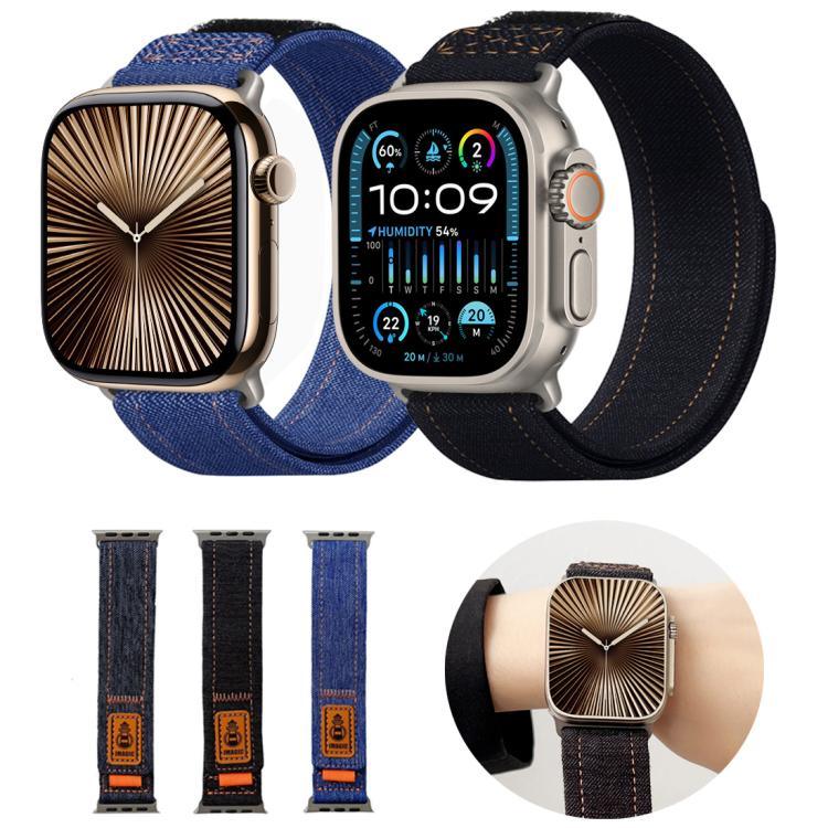 デニムナイロンフック＆ループファスナーカンバスウォッチバンド、Apple Watch 46mm / 49mm / 45mm / 44mm用、Apple Watch 42mm / 41mm / 40mm / 38mm用