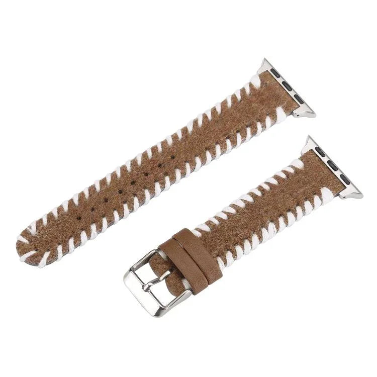 レトロステッチウール本革ウォッチバンド、Apple Watch 46mm / 49mm / 45mm / 44mm用、Apple Watch 42mm / 41mm / 40mm / 38mm用