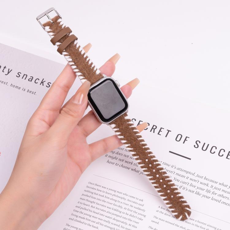 レトロステッチウール本革ウォッチバンド、Apple Watch 46mm / 49mm / 45mm / 44mm用、Apple Watch 42mm / 41mm / 40mm / 38mm用