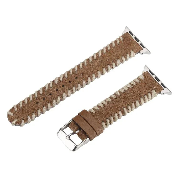 レトロステッチウール本革ウォッチバンド、Apple Watch 46mm / 49mm / 45mm / 44mm用、Apple Watch 42mm / 41mm / 40mm / 38mm用
