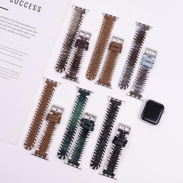 レトロステッチウール本革ウォッチバンド、Apple Watch 46mm / 49mm / 45mm / 44mm用、Apple Watch 42mm / 41mm / 40mm / 38mm用