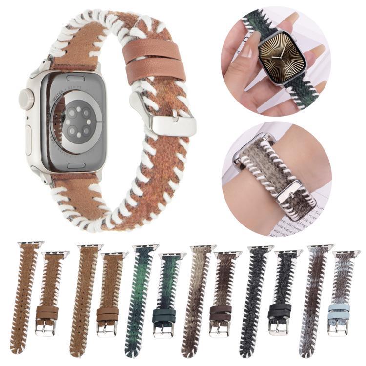 レトロステッチウール本革ウォッチバンド、Apple Watch 46mm / 49mm / 45mm / 44mm用、Apple Watch 42mm / 41mm / 40mm / 38mm用