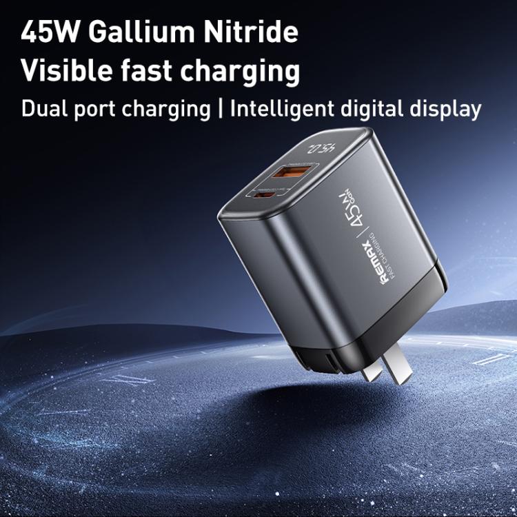 REMAX U2-AC 45W USB と Type-C GaN デジタルディスプレイ急速充電器、EUプラグ、UKプラグ